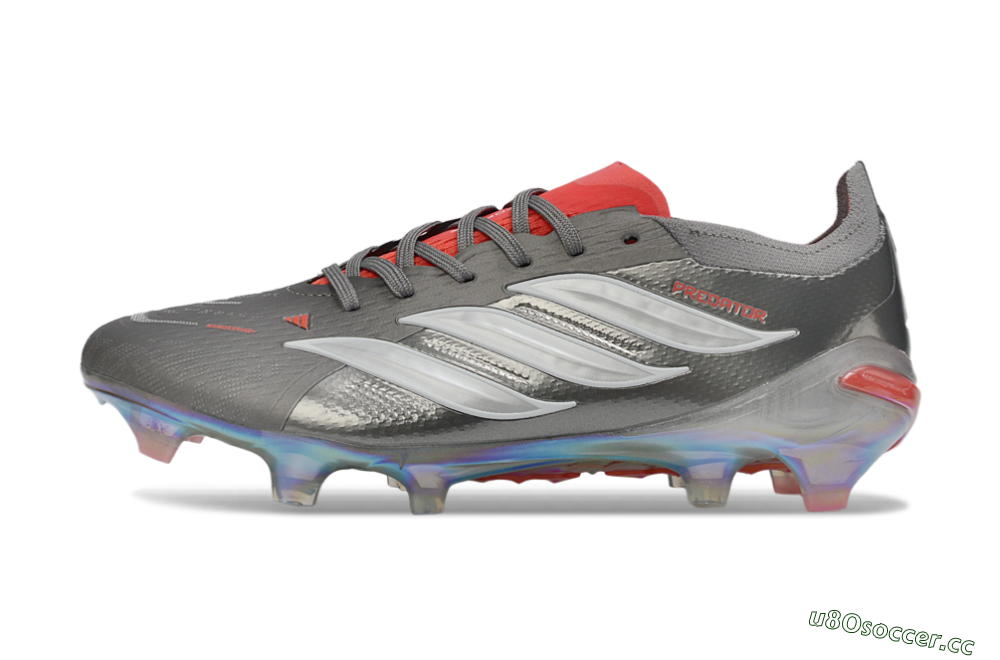 Men's Adidas Predator 26 Elite FG Firm Ground Low-Tops Football Boots - Gray/Fiery Red/Metallic Silver 0