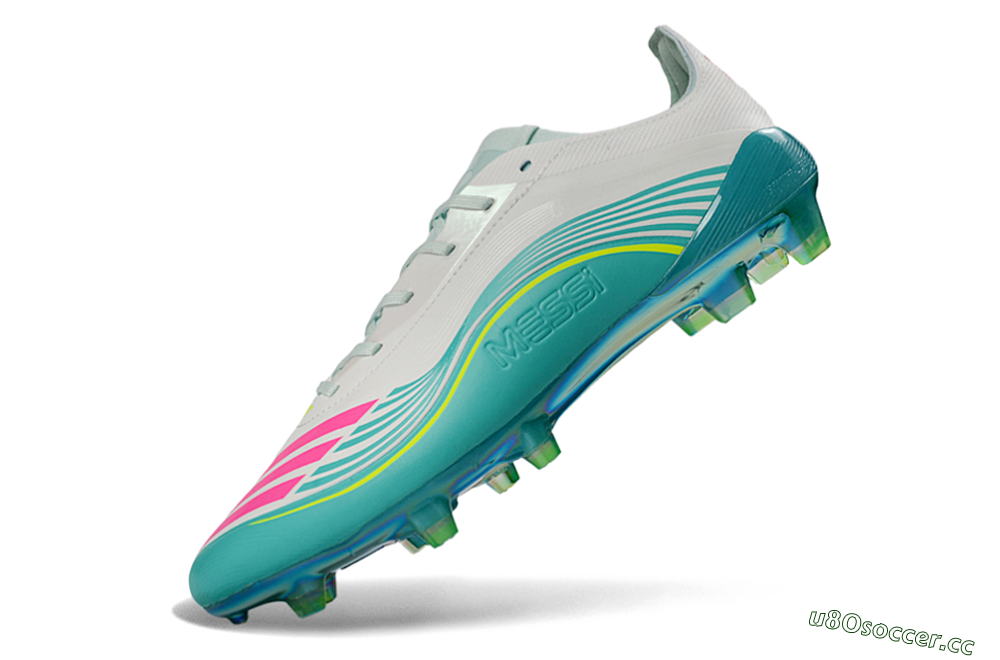 Unisex Messi x Adidas F50 Elite FG Firm Ground Low-Tops Football Boots - Aqua/Coral Twist/Neon Green 6