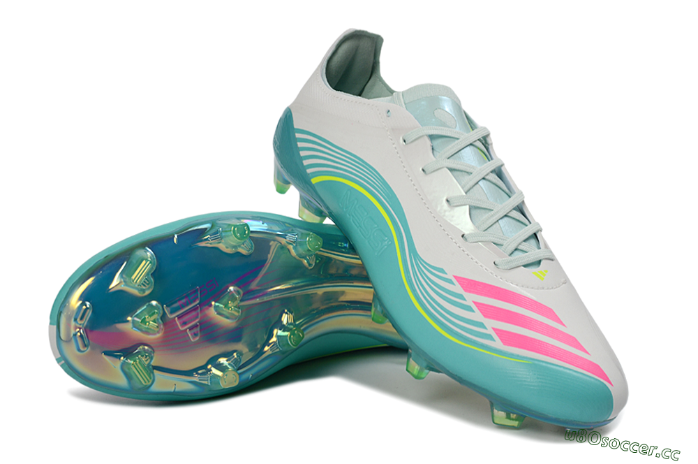 Unisex Messi x Adidas F50 Elite FG Firm Ground Low-Tops Football Boots - Aqua/Coral Twist/Neon Green 4