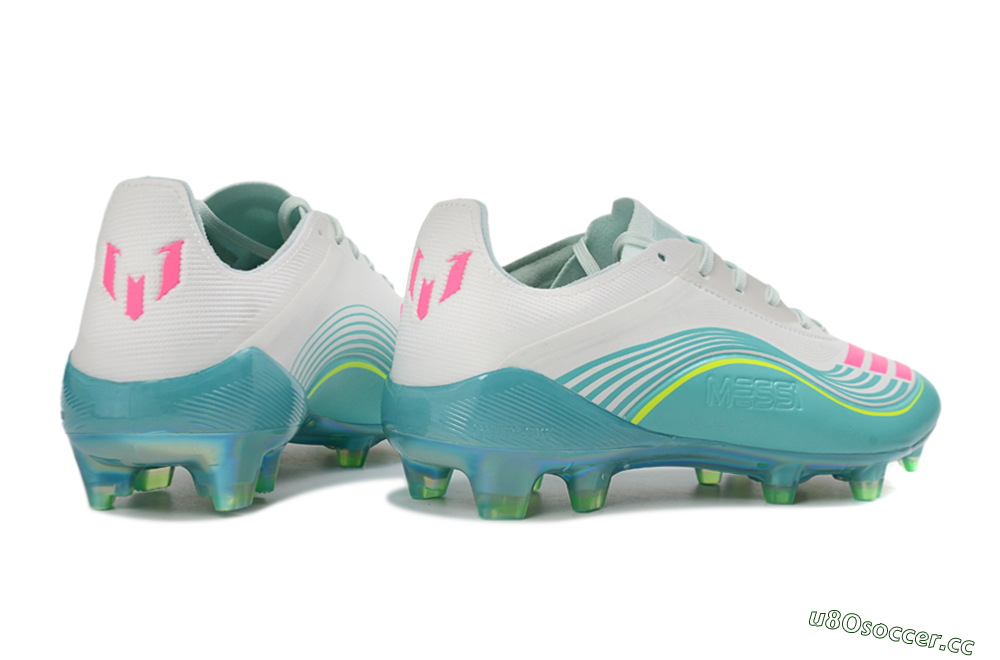 Unisex Messi x Adidas F50 Elite FG Firm Ground Low-Tops Football Boots - Aqua/Coral Twist/Neon Green 7