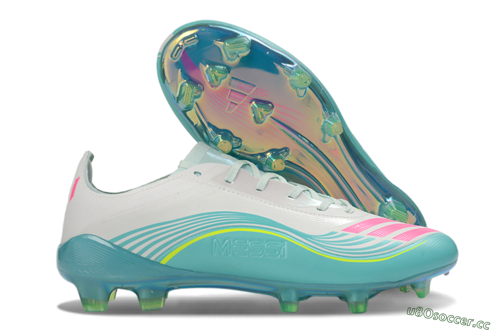 Unisex Messi x Adidas F50 Elite FG Firm Ground Low-Tops Football Boots - Aqua/Coral Twist/Neon Green 2