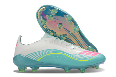 Unisex Messi x Adidas F50 Elite FG Firm Ground Low-Tops Football Boots - Aqua/Coral Twist/Neon Green