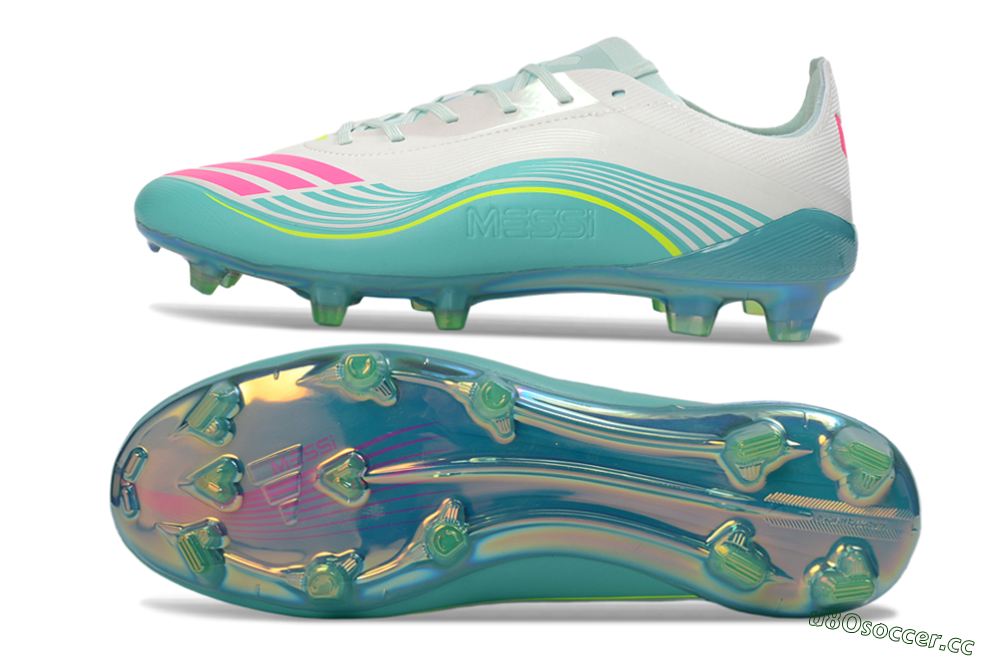 Unisex Messi x Adidas F50 Elite FG Firm Ground Low-Tops Football Boots - Aqua/Coral Twist/Neon Green 1