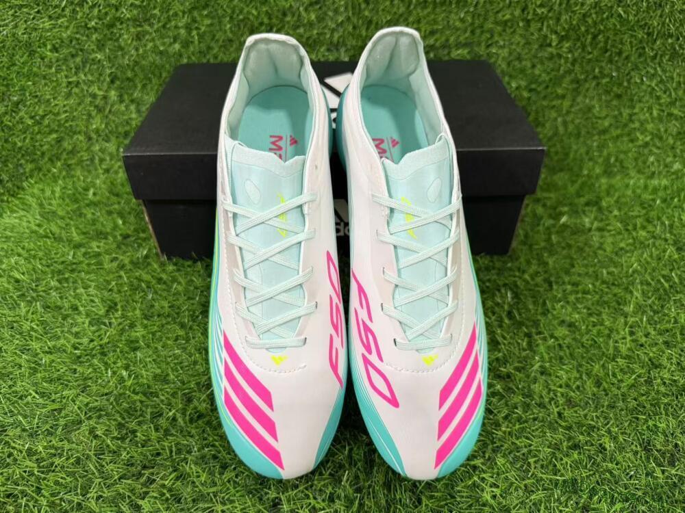 Unisex Messi x Adidas F50 Elite FG Firm Ground Low-Tops Football Boots - Aqua/Coral Twist/Neon Green