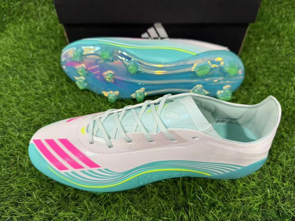 Unisex Messi x Adidas F50 Elite FG Firm Ground Low-Tops Football Boots - Aqua/Coral Twist/Neon Green