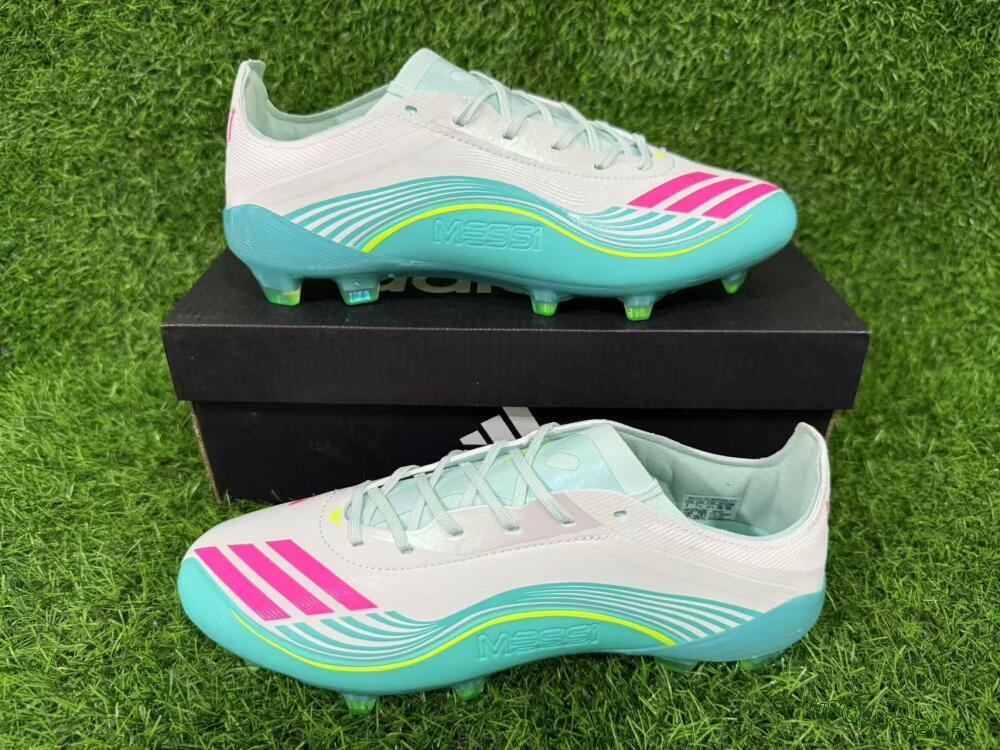 Unisex Messi x Adidas F50 Elite FG Firm Ground Low-Tops Football Boots - Aqua/Coral Twist/Neon Green