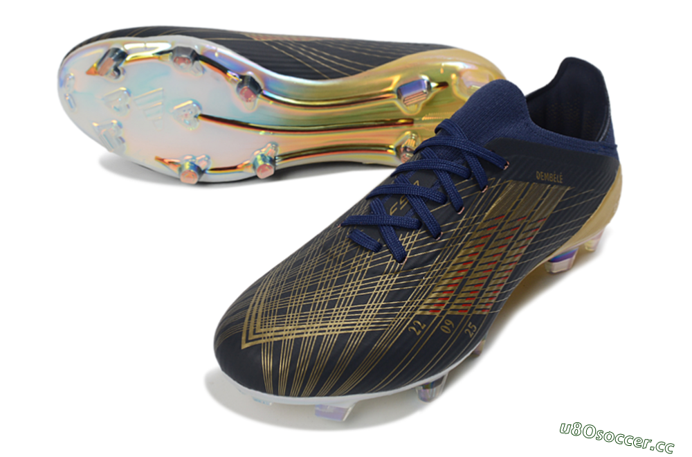Unisex Dembélé x Adidas F50 Elite FG Firm Ground Low-Tops Football Boots - Navy/Champagne Gold/Light Prism 3