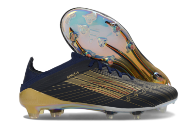 Unisex Dembélé x Adidas F50 Elite FG Firm Ground Low-Tops Football Boots - Navy/Champagne Gold/Light Prism