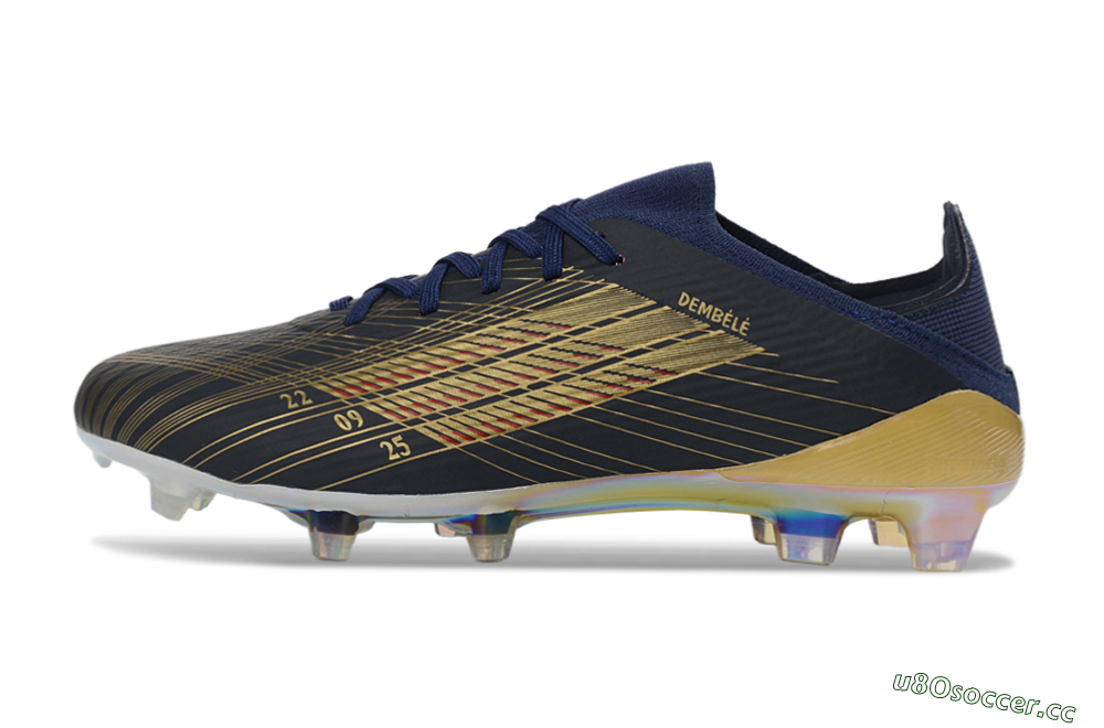 Unisex Dembélé x Adidas F50 Elite FG Firm Ground Low-Tops Football Boots - Navy/Champagne Gold/Light Prism 0