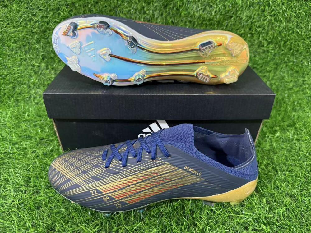 Unisex Dembélé x Adidas F50 Elite FG Firm Ground Low-Tops Football Boots - Navy/Champagne Gold/Light Prism