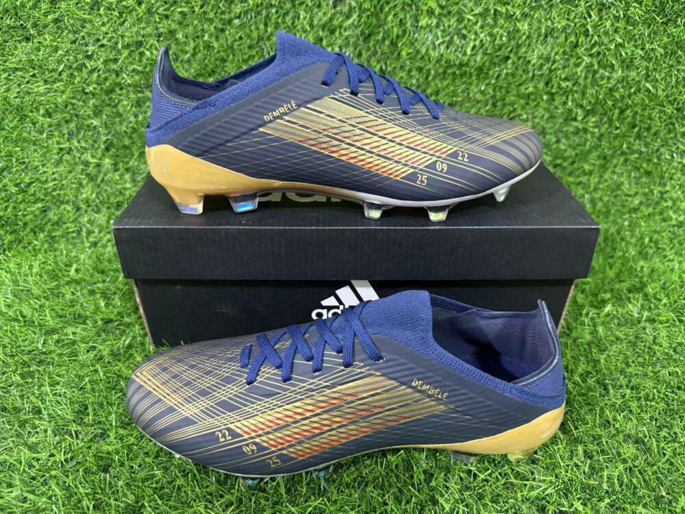 Unisex Dembélé x Adidas F50 Elite FG Firm Ground Low-Tops Football Boots - Navy/Champagne Gold/Light Prism