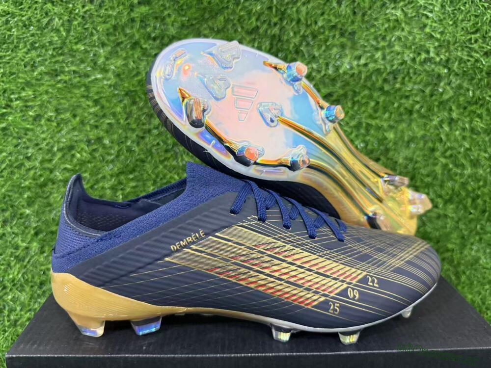 Unisex Dembélé x Adidas F50 Elite FG Firm Ground Low-Tops Football Boots - Navy/Champagne Gold/Light Prism