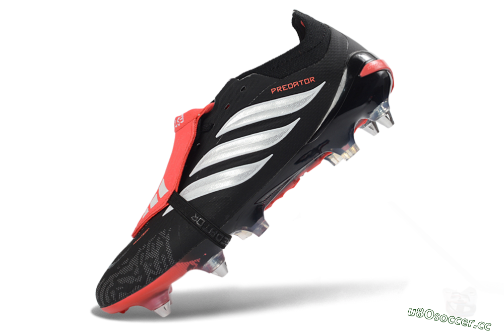 Men's Adidas Predator 26 Elite Fold-Over Tongue SG Soft Ground Low-Tops Football Boots - Black/Vibrant Red/Metallic Silver 5