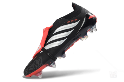 Men's Adidas Predator 26 Elite Fold-Over Tongue SG Soft Ground Low-Tops Football Boots - Black/Vibrant Red/Metallic Silver