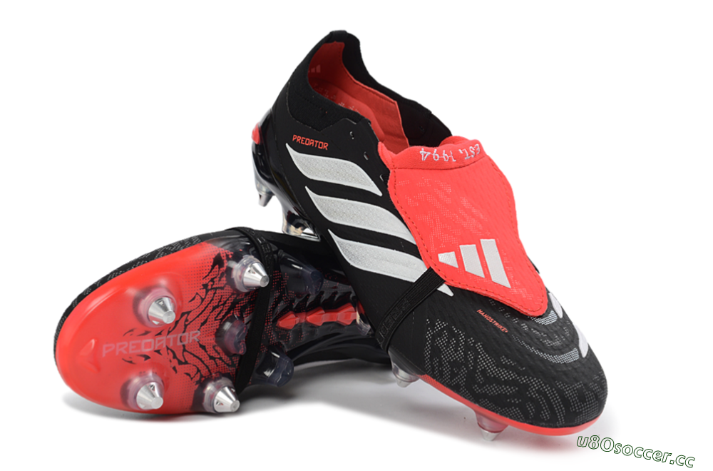 Men's Adidas Predator 26 Elite Fold-Over Tongue SG Soft Ground Low-Tops Football Boots - Black/Vibrant Red/Metallic Silver 3