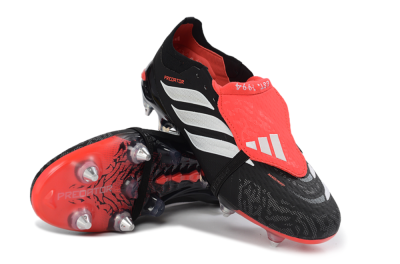 Men's Adidas Predator 26 Elite Fold-Over Tongue SG Soft Ground Low-Tops Football Boots - Black/Vibrant Red/Metallic Silver
