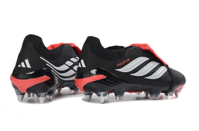 Men's Adidas Predator 26 Elite Fold-Over Tongue SG Soft Ground Low-Tops Football Boots - Black/Vibrant Red/Metallic Silver