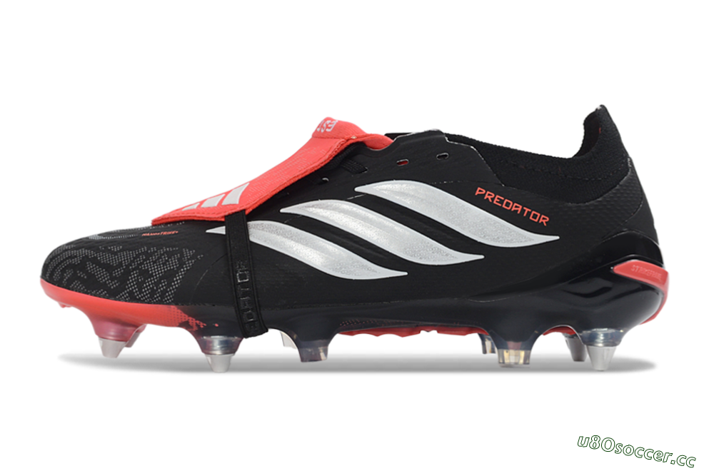 Men's Adidas Predator 26 Elite Fold-Over Tongue SG Soft Ground Low-Tops Football Boots - Black/Vibrant Red/Metallic Silver 0