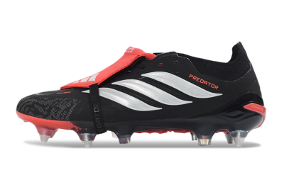 Men's Adidas Predator 26 Elite Fold-Over Tongue SG Soft Ground Low-Tops Football Boots - Black/Vibrant Red/Metallic Silver