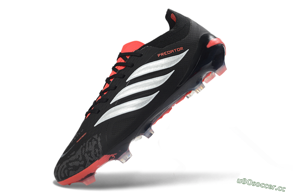 Unisex Adidas Predator 26 Elite FG Firm Ground Low-Tops Football Boots - Black/Fiery Red/Metallic Silver 4