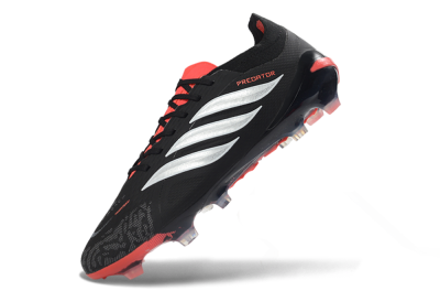 Unisex Adidas Predator 26 Elite FG Firm Ground Low-Tops Football Boots - Black/Fiery Red/Metallic Silver