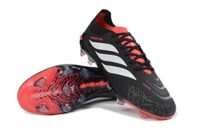 Unisex Adidas Predator 26 Elite FG Firm Ground Low-Tops Football Boots - Black/Fiery Red/Metallic Silver