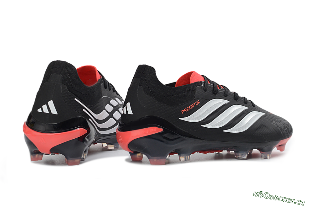 Unisex Adidas Predator 26 Elite FG Firm Ground Low-Tops Football Boots - Black/Fiery Red/Metallic Silver 5