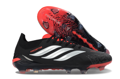 Unisex Adidas Predator 26 Elite FG Firm Ground Low-Tops Football Boots - Black/Fiery Red/Metallic Silver