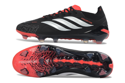 Unisex Adidas Predator 26 Elite FG Firm Ground Low-Tops Football Boots - Black/Fiery Red/Metallic Silver