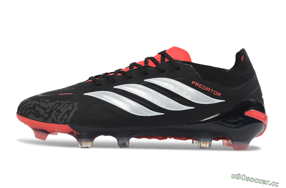 Unisex Adidas Predator 26 Elite FG Firm Ground Low-Tops Football Boots - Black/Fiery Red/Metallic Silver 0