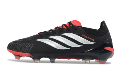 Unisex Adidas Predator 26 Elite FG Firm Ground Low-Tops Football Boots - Black/Fiery Red/Metallic Silver