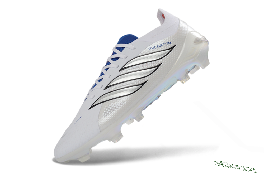 Unisex Adidas Predator 26 Elite FG Firm Ground Low-Tops Football Boots - White/Electric Blue/Silver 5