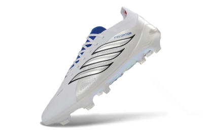 Unisex Adidas Predator 26 Elite FG Firm Ground Low-Tops Football Boots - White/Electric Blue/Silver