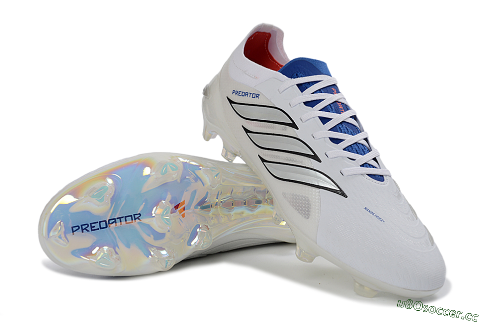 Unisex Adidas Predator 26 Elite FG Firm Ground Low-Tops Football Boots - White/Electric Blue/Silver 3