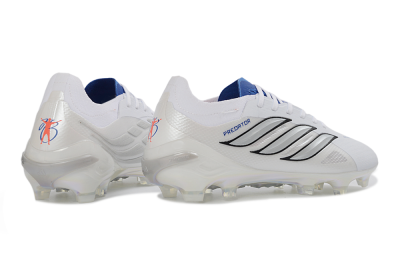 Unisex Adidas Predator 26 Elite FG Firm Ground Low-Tops Football Boots - White/Electric Blue/Silver