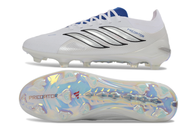 Unisex Adidas Predator 26 Elite FG Firm Ground Low-Tops Football Boots - White/Electric Blue/Silver