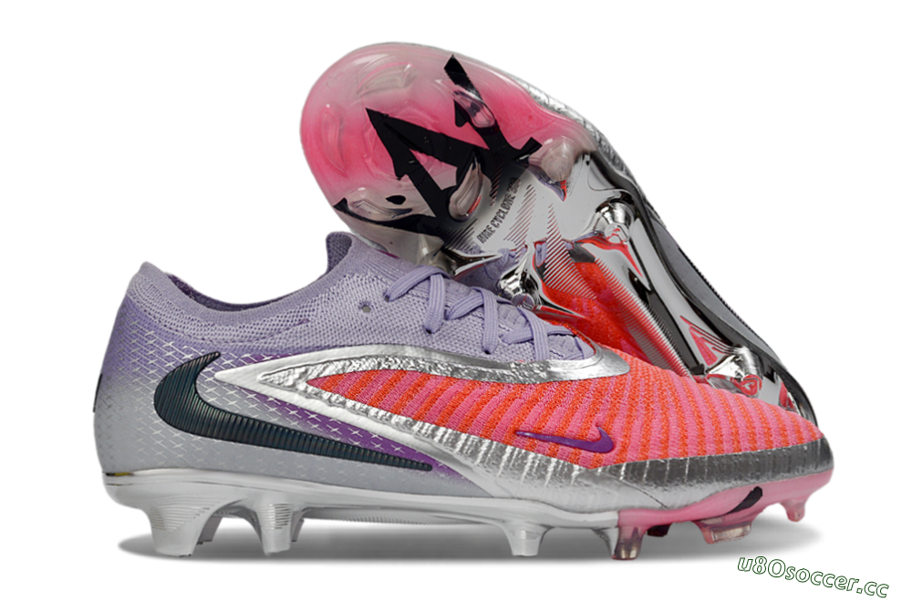 Unisex Nike Phantom 6 Elite Low FG Firm Ground Low-Tops Football Boots - Pink/Vibrant Coral/Metallic Silver 2