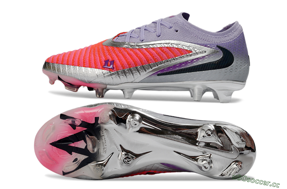 Unisex Nike Phantom 6 Elite Low FG Firm Ground Low-Tops Football Boots - Pink/Vibrant Coral/Metallic Silver 1