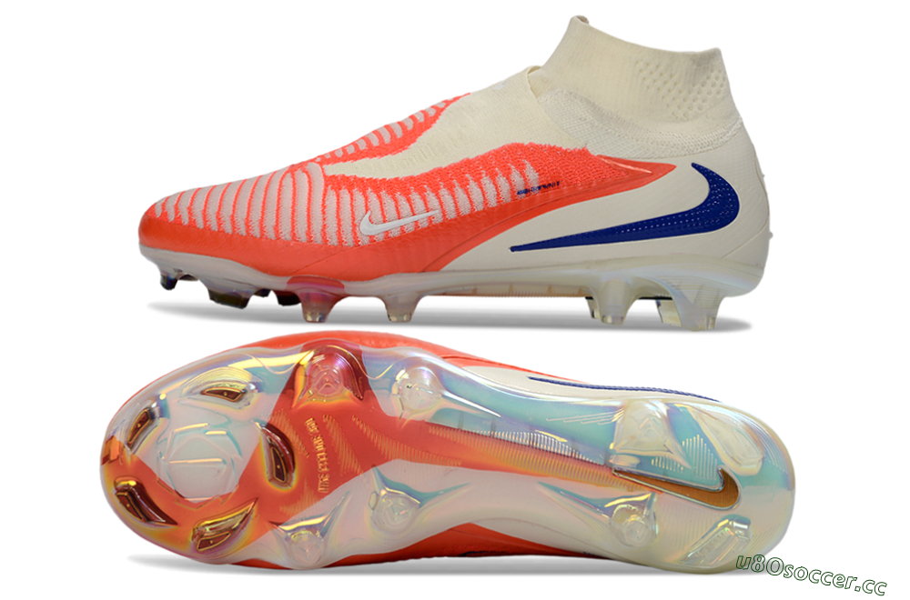 Unisex Nike Phantom 6 Elite High FG Firm Ground High-Tops Football Boots - Orange/Bright Coral/Deep Blue 1