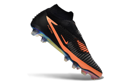 Unisex Nike Phantom 6 Elite High FG Firm Ground High-Tops Football Boots - Black/Vibrant Orange/Rainbow Gradient