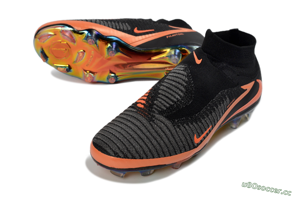 Unisex Nike Phantom 6 Elite High FG Firm Ground High-Tops Football Boots - Black/Vibrant Orange/Rainbow Gradient 3