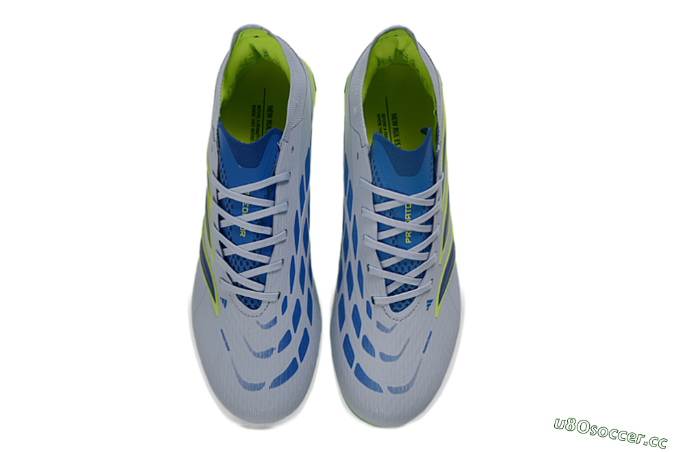 Unisex Adidas Predator 26 Elite FG Firm Ground Low-Tops Football Boots - Gray/Electric Green/Navy Blue 4