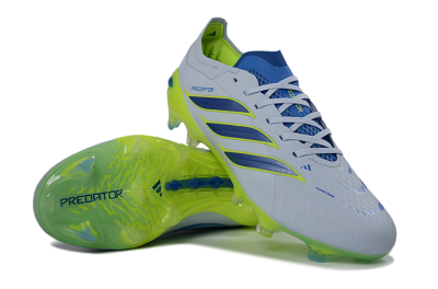 Unisex Adidas Predator 26 Elite FG Firm Ground Low-Tops Football Boots - Gray/Electric Green/Navy Blue