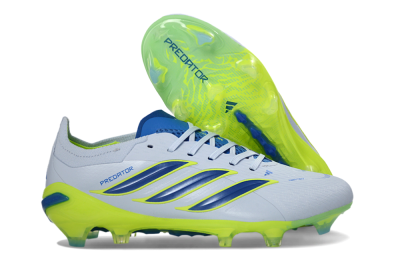 Unisex Adidas Predator 26 Elite FG Firm Ground Low-Tops Football Boots - Gray/Electric Green/Navy Blue