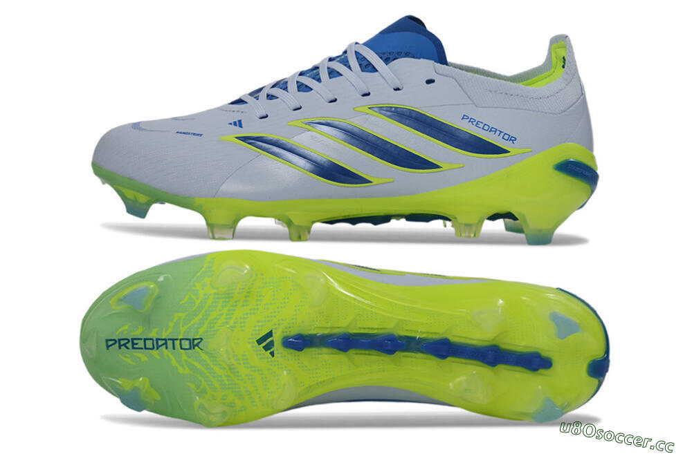 Unisex Adidas Predator 26 Elite FG Firm Ground Low-Tops Football Boots - Gray/Electric Green/Navy Blue 1