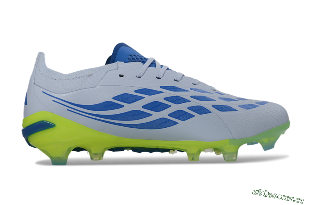 Unisex Adidas Predator 26 Elite FG Firm Ground Low-Tops Football Boots - Gray/Electric Green/Navy Blue 7