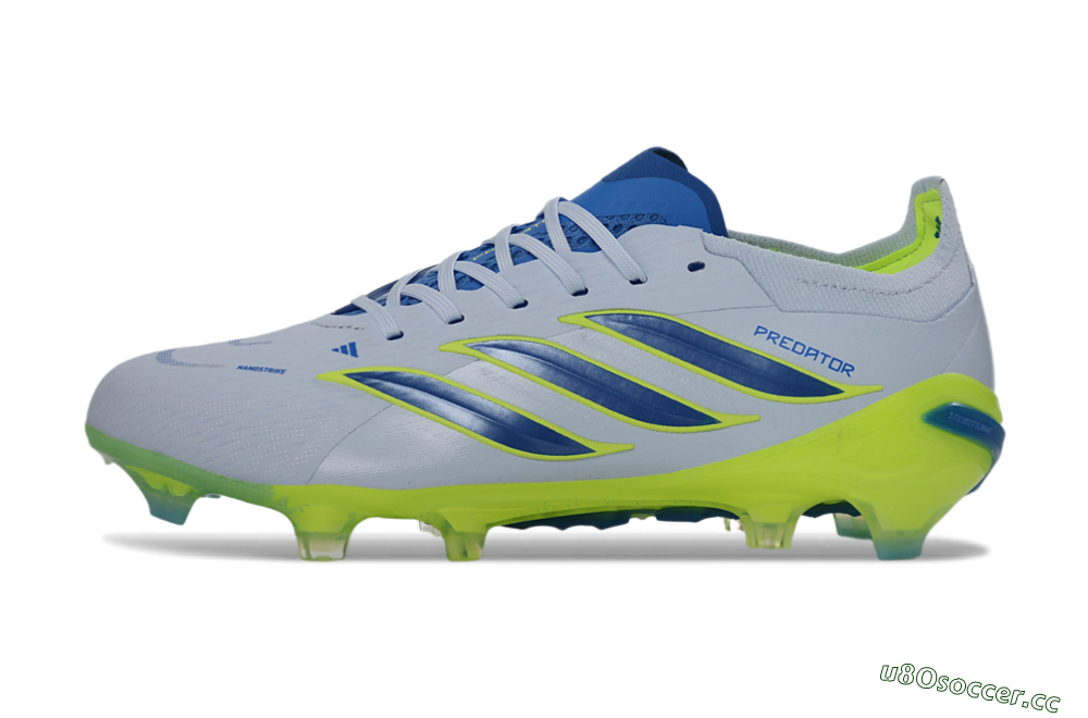 Unisex Adidas Predator 26 Elite FG Firm Ground Low-Tops Football Boots - Gray/Electric Green/Navy Blue 0