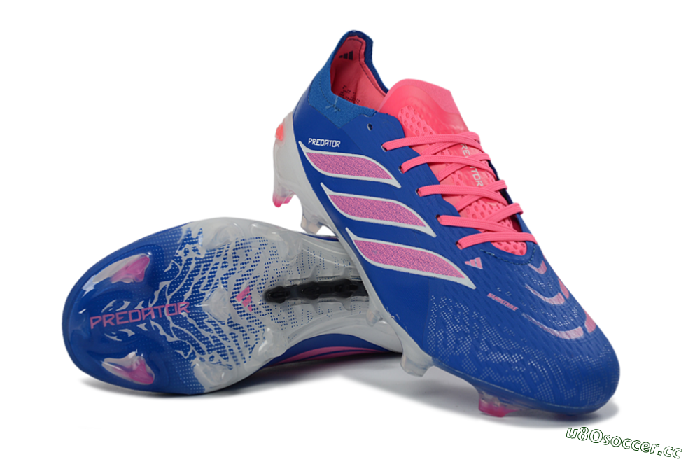 Unisex Adidas Predator 26 Elite FG Firm Ground Low-Tops Football Boots - Blue/Electric Blue/Fusion Pink 3