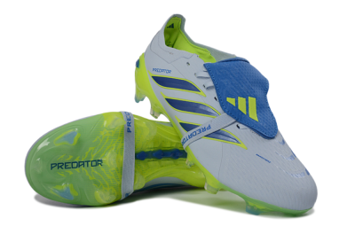 Unisex Adidas Predator 26 Elite Fold-Over Tongue FG Firm Ground Low-Tops Football Boots - Gray/Vibrant Blue/Bright Lime