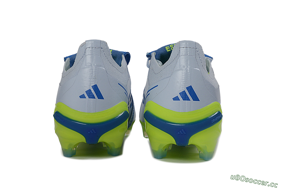 Unisex Adidas Predator 26 Elite Fold-Over Tongue FG Firm Ground Low-Tops Football Boots - Gray/Vibrant Blue/Bright Lime 5